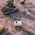 Road Infrastructure Construction Site With Volvo Excavator Workers And Concrete Pipe