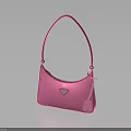 Pink Fashion Handbag with Sleek Curved Shape and Glossy Triangle Accent