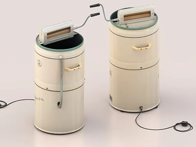 Vintage Cylindrical Washing Machines Featuring Retro Metal Handles And Classic Design 3d model