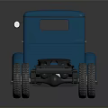 Blue Vintage Truck Model with Detailed Trailer Chassis and Classic Design Features