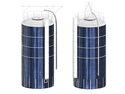 Industrial Equipment Blue Cylindrical Tanks With Metal Structure Ladder And Platform 3d model