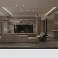 Modern Living and Dining Room Interior With Beige Sofa Brown Accent Chair And Floor Lamp