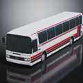 Modern White Coach Bus with Red Stripes and Large Side Windows 3d model