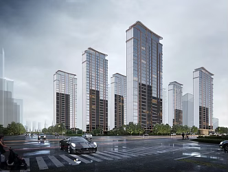 Exquisite curve high-rise residential shops along the street door 3d model