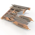 Broken Stacked Wooden Planks Structure With Copper Edges On White Background 3d model