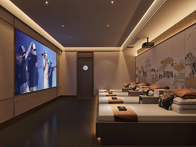 Modern SPA Sauna Room With Large Screen TV Relaxation Beds And Decorative Walls 3d model