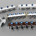 Various Styles Desk and Chair Sets With Computer Monitors On Each Desk