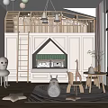 Cozy Kids Room Interior Design With Wooden Bunk Bed Animal Shaped Decor And Hanging Lights