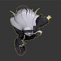 Game Anime Character With White Hair Black Dress Red Accents Dynamic Pose
