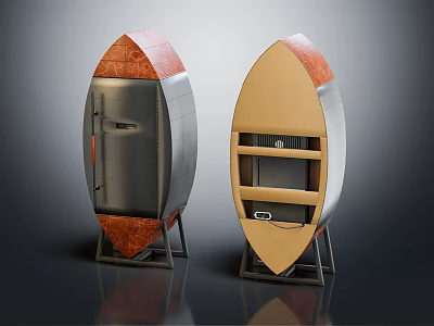 Oval Shaped Entryway Side Cabinets With Gray Yellow Panels Orange Accents Layered Design Drawer Stands 3d model