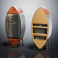 Oval Shaped Entryway Side Cabinets With Gray Yellow Panels Orange Accents Layered Design Drawer Stands