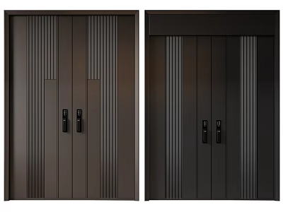 Modern Double Doors in Dark Brown and Black with Vertical Stripes and Handles 3d model