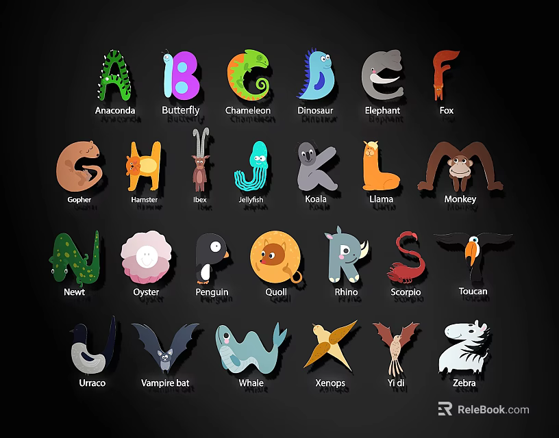 Fun Animal Alphabet Design Featuring Each Letter As Unique Cartoon Animals 3d model 