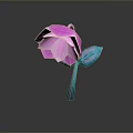 Artistic Origami Flower With Pink Petals Blue Leaf And Stem On Reflective Surface