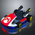 Electric Toy Go Kart with Red White Blue Body M Logo Black Seat Yellow Wheels