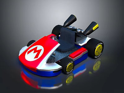 Electric Toy Go Kart with Red White Blue Body M Logo Black Seat Yellow Wheels 3d model