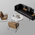 Modern Black Sofa Round Marble Coffee Table With Brown Accent Chairs Metal Frames 3d model