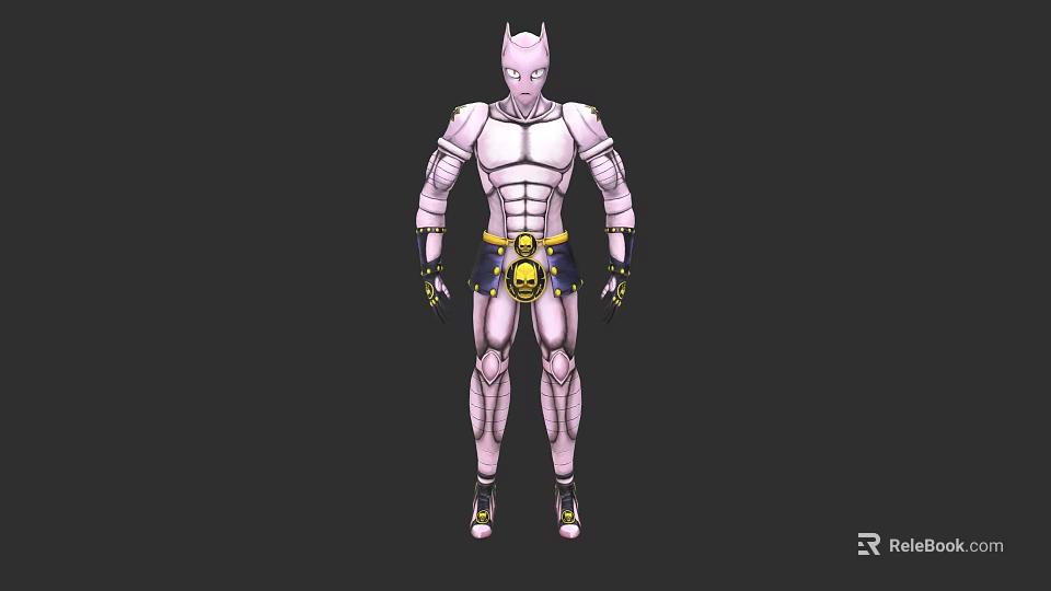 3D Character Model With White Armor Cat Ear Helmet Yellow Belt Boots Black Gloves 3d model 