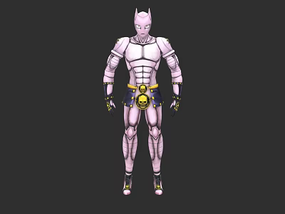 3D Character Model With White Armor Cat Ear Helmet Yellow Belt Boots Black Gloves 3d model