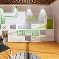 Interior Space Featuring Green Lines White Green Cabinets Wooden Flooring And Lawn View