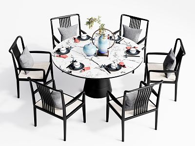 New Chinese Dining Table and Chair Combination Dining Table and Chair Round Dining Table and Chair model