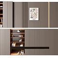 Modern Minimalist Background Wall With Built in Storage Cabinets Decorative Painting And Ambient Lighting