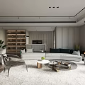 Modern Elegant Living And Dining Area With White Sofa Round Coffee Table Large Windows Blinds