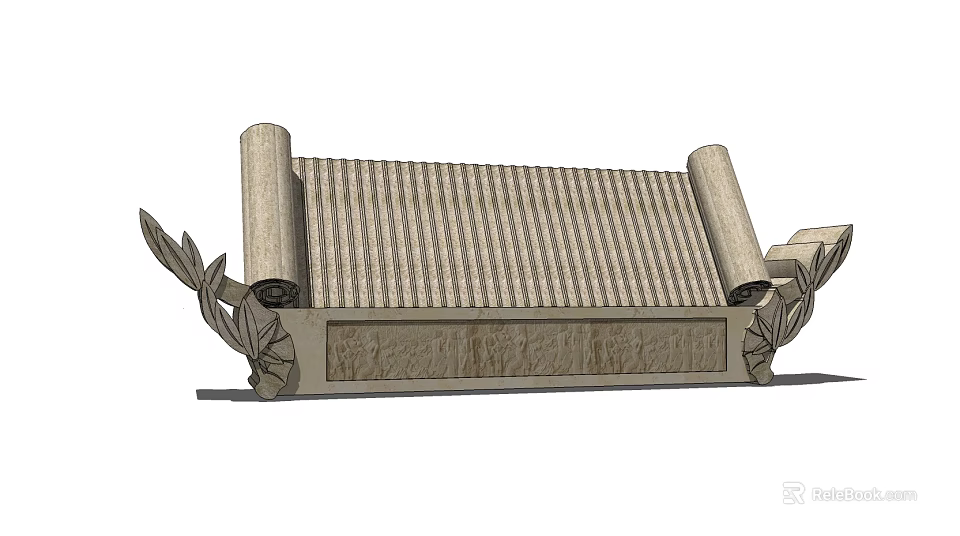 Traditional Scenic Wall Design With Scrolls Bamboo Leaves And Striped Top 3d model 
