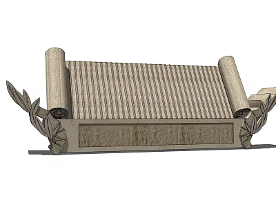 Traditional Scenic Wall Design With Scrolls Bamboo Leaves And Striped Top 3d model