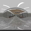Spacious Modern Lobby Interior With Glass Windows Wooden Ceiling Directional Signage And Comfortable Seating