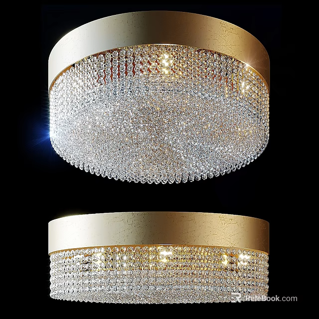 Luxurious Crystal Ceiling Light With Gold Frame And Elegant Illumination Design 3d model