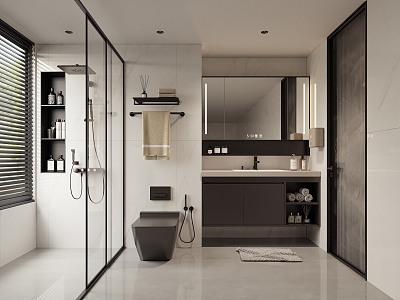 Simple Bathroom Cabinet Shower Room Toilet Shower Top Grey Italian Style model