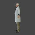 Bald Headed Game Movie Character In White Lab Coat With Red Tie And Glasses