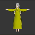 Human Character With Long Gray Hair In Colorful Traditional Top And Gray Striped Skirt