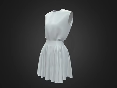 Chic White Sleeveless Dress With Round Neck And Pleated Skirt 3d model