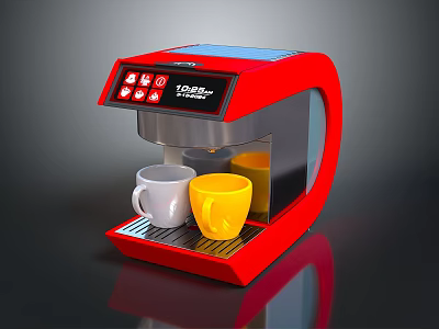 Red TopBrew Electronic Coffee Machine With Digital Display Control Buttons And Two Cups 3d model