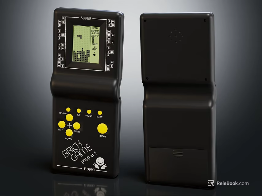 Two Black Handheld Game Consoles With Screen And Yellow Buttons As Entertainment Devices 3d model 