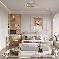 Modern Kids Bedroom With Bunny Decor Bed Circular Rug And Green Chair