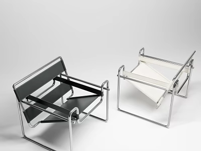 Modern Leisure Chairs With Metal Frames Black Leather And White Seat Cushions 3d model