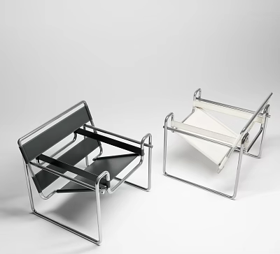 Modern Leisure Chairs With Metal Frames Black Leather And White Seat Cushions 3d model