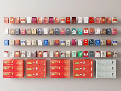 Colorful Household Items Packaging With Various Designs Neatly Arranged On Wall 3d model
