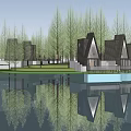 Scenic Forest Surrounded Waterfront With Luxury Villas And Boats On Lake