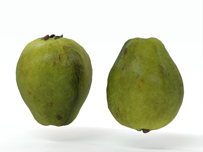 Two Fresh Green Guavas With Red Spots On White Background 3d model