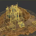 Rocky Terrain Scene Setup With Wooden Platforms Mechanical Structure And Stacked Planks