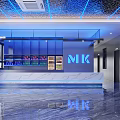 Modern MK Logo Bar Counter With Blue Lighting Marble Top And Beverage Display Shelves