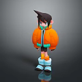 Man With Spiky Black Hair Wearing Orange Jacket And Blue Boots In 3D Design