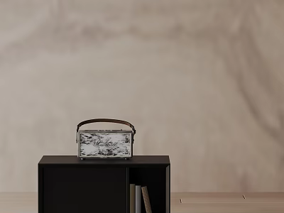 Black Modern Nightstand with Patterned Box on Top and Books in Bedroom 3d model