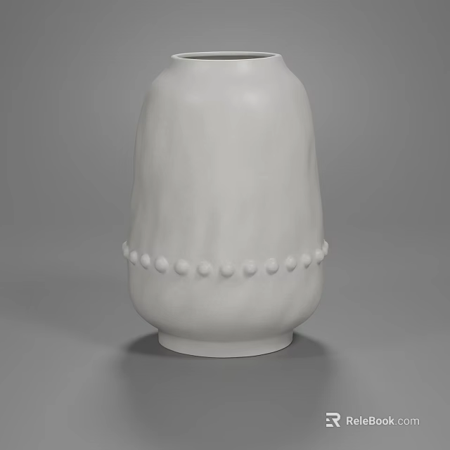 Minimalist White Ceramic Vase with Dotted Decorative Band for Fresh Flower Arrangement 3d model 
