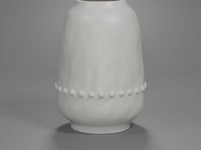 Minimalist White Ceramic Vase with Dotted Decorative Band for Fresh Flower Arrangement 3d model