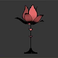 Pink Rose Shaped Decorative Lamp with Petals Stem and Black Base